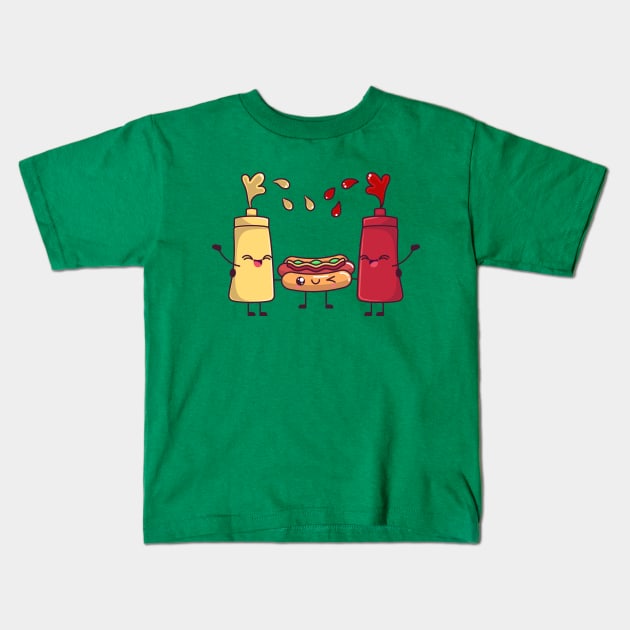 Sausage Hotdog friends Kids T-Shirt by omarelatawy